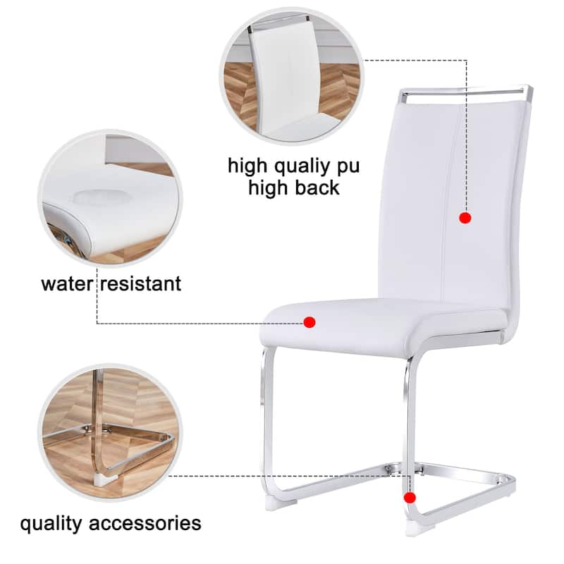 4 Pc Dining Chairs, PU Leather/ Fabric Padded Seat Living Room Chair
