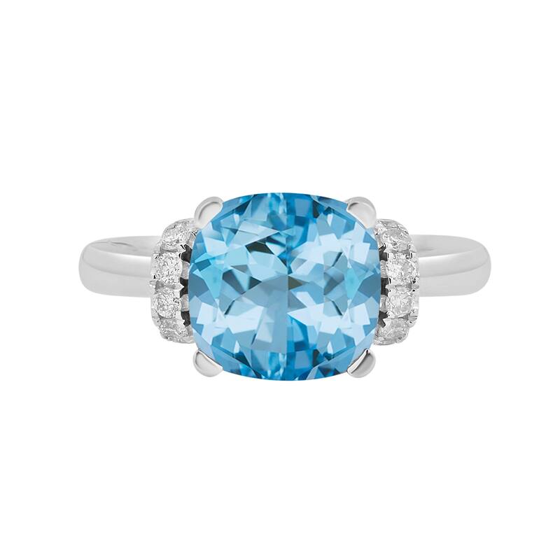 Auriya Unique 3 3/8ct Cushion-cut Sky Blue Topaz and Diamond Engagement Ring 1/5cttw 14k Gold