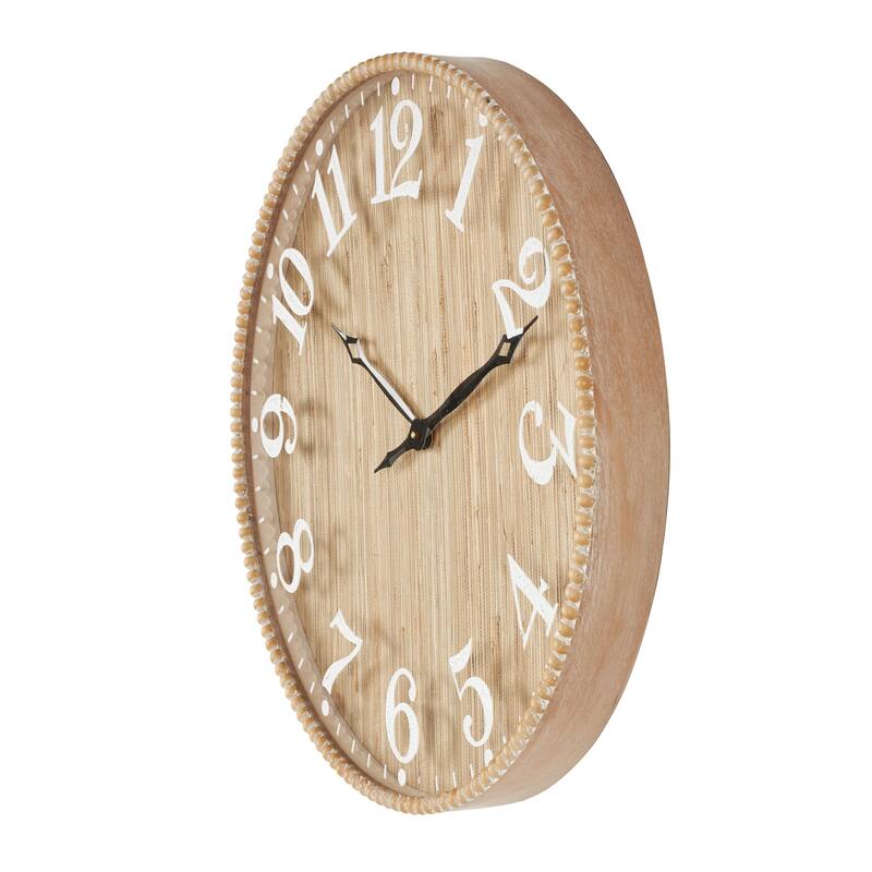 Wood Distressed Decorative Wall Clock with Black or White Beaded Wood Frame - Light Brown - Roche River Decor