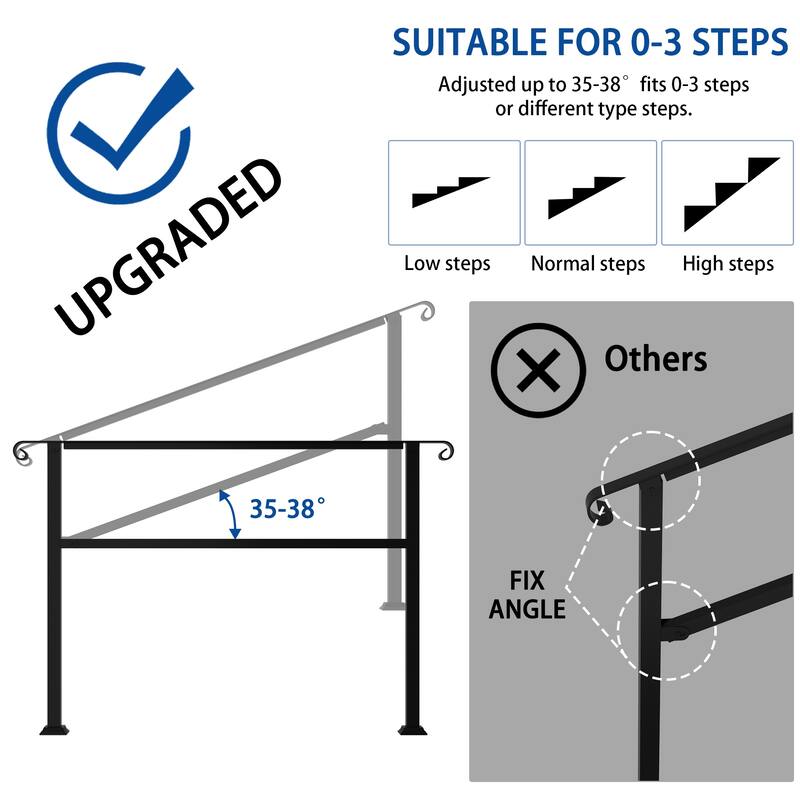 Sturdy Wrought Iron Handrail Ideal for Gardens, Porches, and Home Use