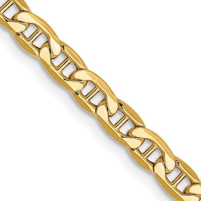 Curata 14k Yellow Gold Hollow Polished Lobster Claw Closure 4.1mm Semi solid Nautical Ship Mariner Anchor Chain Bracelet