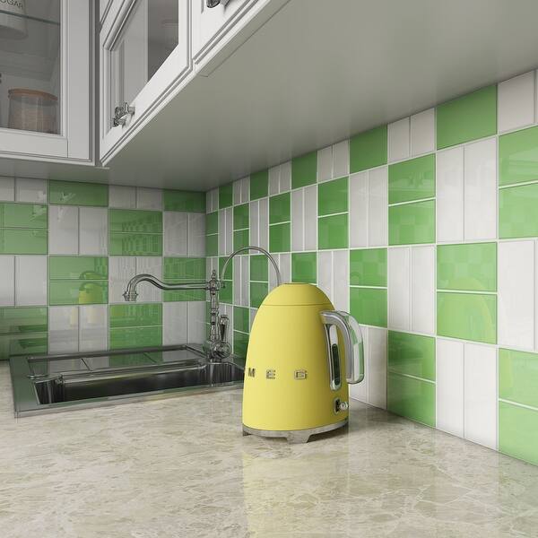 Powder Room 3x6 Green Glass Subway Tiles - Overstock - 10486585