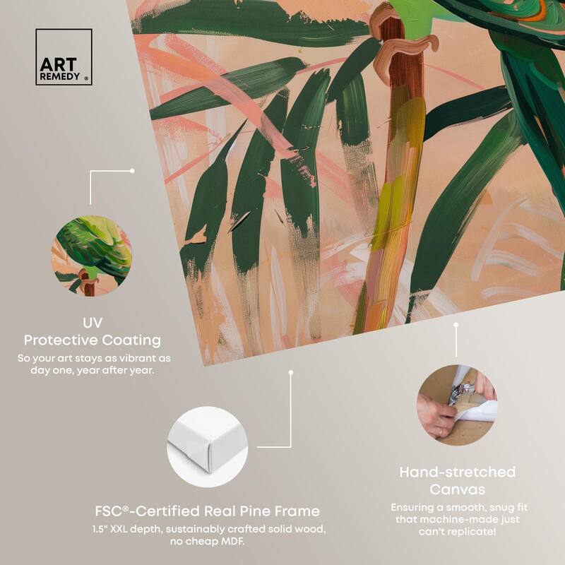 Coral and Green Parrot Canvas by Art Remedy, Gallery Wrapped