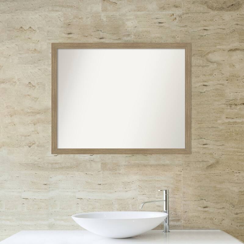 Woodgrain Stripe Non-Beveled Wood Framed Bathroom Vanity Wall Mirror