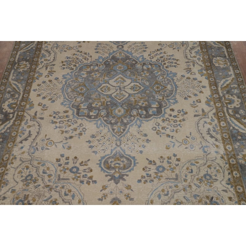 Tabriz Persian Area Rug Handmade Beige Wool Carpet - 6'7"x 9'8"