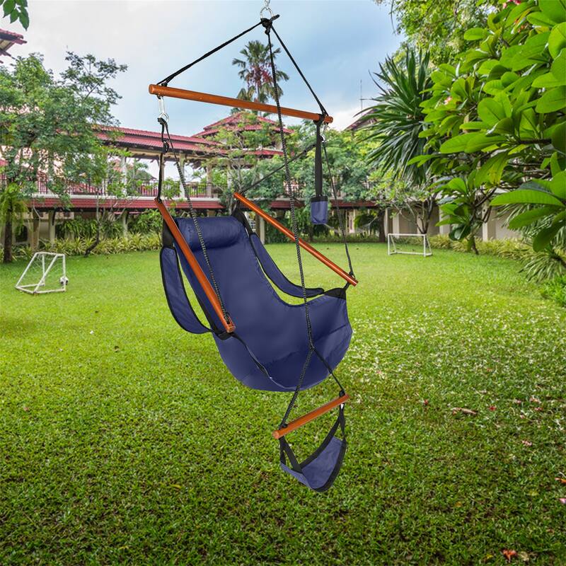 Hanging Chair Swing Oxford Cloth Wooden Stick Perforated for 220Lbs - Blue