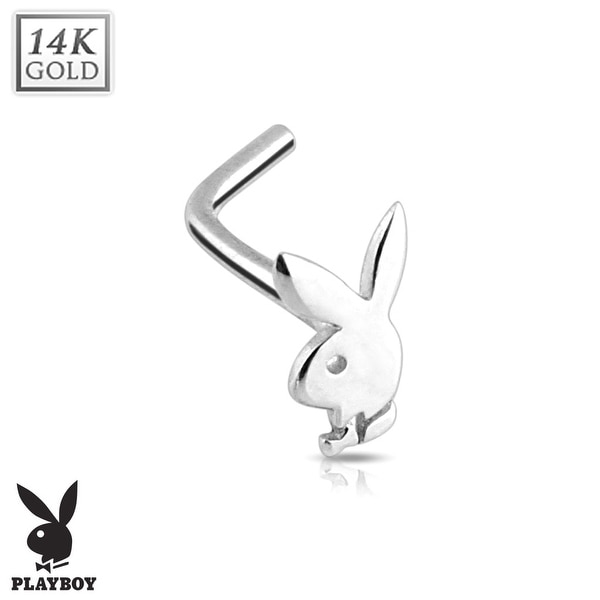 14kt White Gold L Bend Playboy Bunny Nose Ring (Sold Individually)