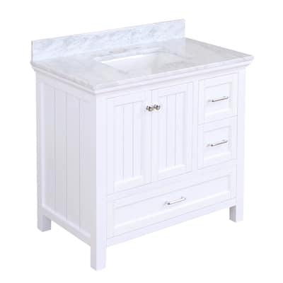 KitchenBathCollection Paige 36" Bathroom Vanity with Carrara Marble Top