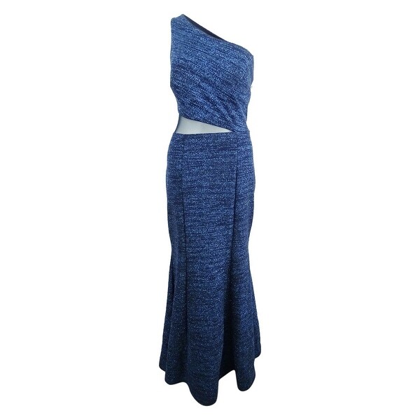 navy one shoulder gown