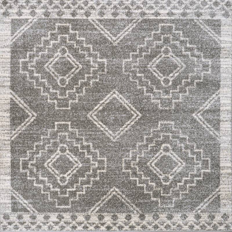 JONATHAN Y Williamsburg Moroccan Beni Souk Area Rug - 8' Sqaure - Gray/Cream