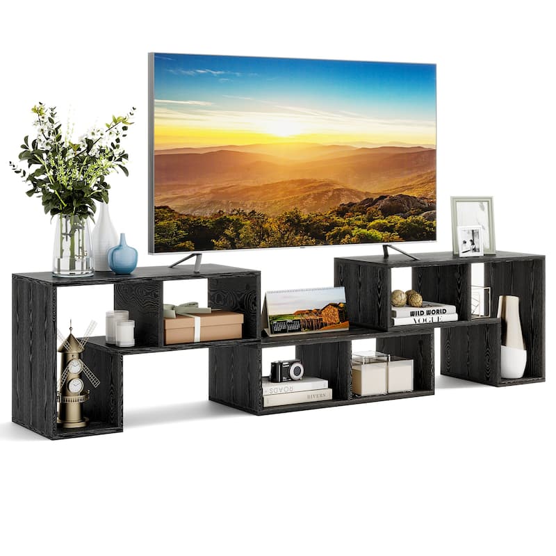 3 Pieces TV Stand Console Entertainment Center for TVs up To 65 Inch with Bookcase Shelves - 26.5" x 12" x 17" (L x W x H) - Black wood grain
