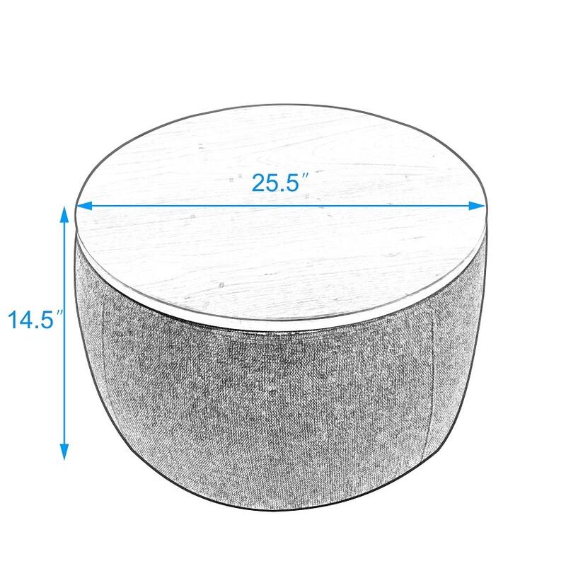 Round Storage Ottoman, 2 in 1 Function, Work as End table and Ottoman