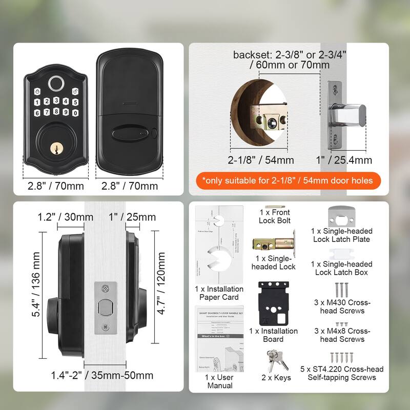 Fingerprint Door Lock for Front Door, Electronic Keypad Deadbolt with 300 Users