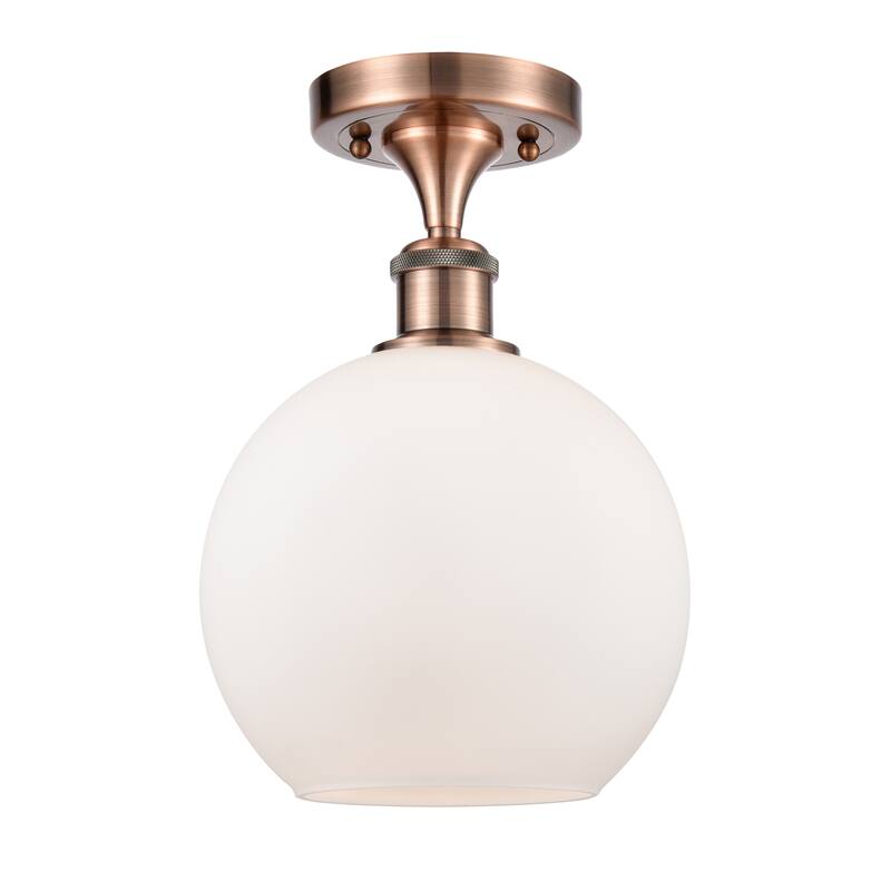 Innovations Lighting Ballston Athens - 1 Light 8" Semi-Flush Mount - Antique Copper/Matte White