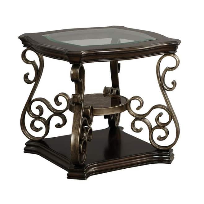 End Sofa Table with Glass Table Top and Metal Legs