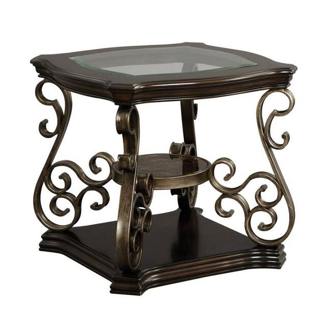 End table, Glass table top, MDF W/marble paper middle shelf, powder