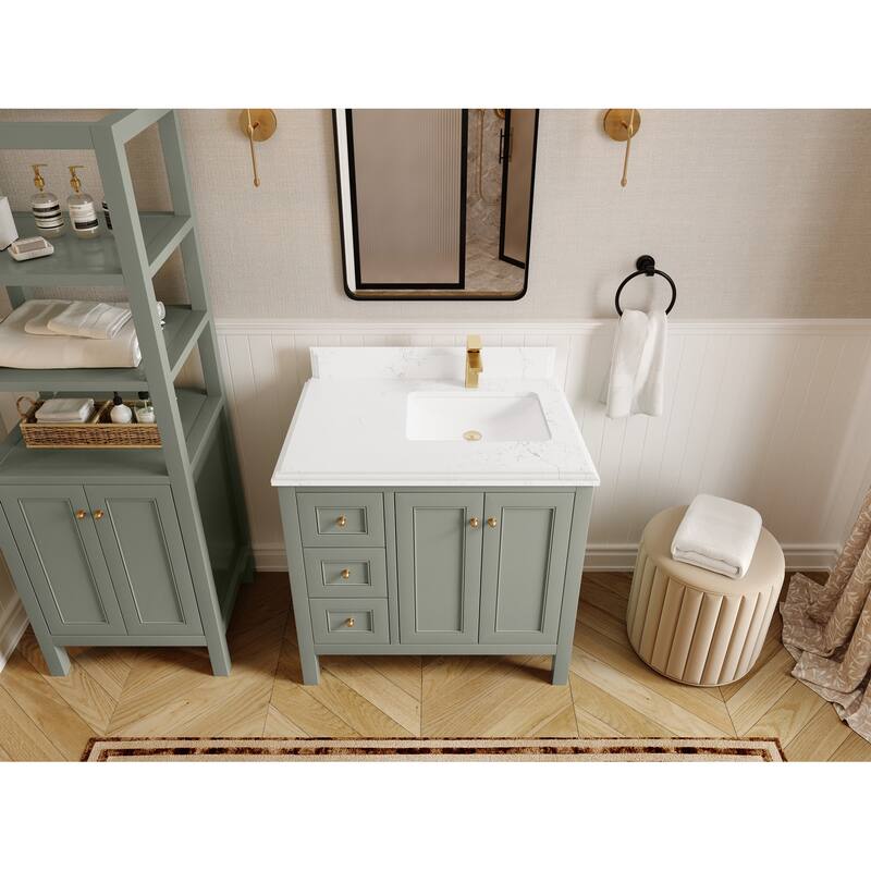 Willow Collections 36 in. W x 22 in. D Nashville Right Offset Sink Bathroom Vanity with Countertop - 1.5"Empira White - Evergreen