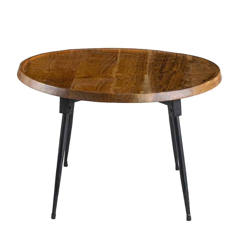 GDFStudio - Oval Coffee Table with Natural Acacia Wood Top and Iron Frame - 40.4"
