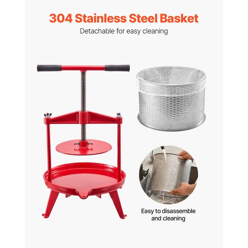 Fruit Wine Press Manual Press for Wine Making 2.38 Gal/9L Stainless Steel - Multi