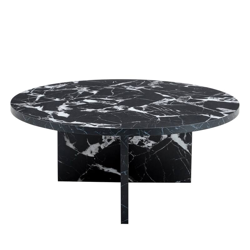 Modern Faux MarbleCoffee Table Round Coffee Table with T-shaped Base