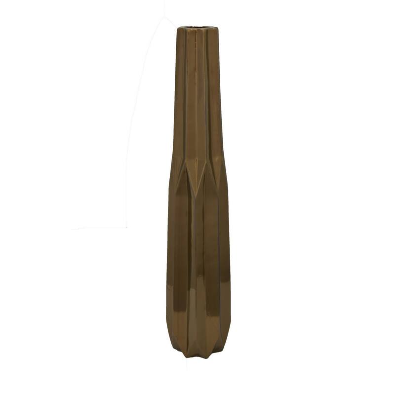 Tasha Vase with Geometric Design, Slim Profile Bronze Ceramic 32 Inch