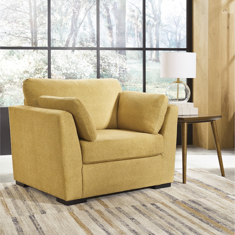 Roundhill Furniture Clareen Upholstered Chair-and-a-Half, Cutler Chair, Oversized Chair - Bark Sunflower