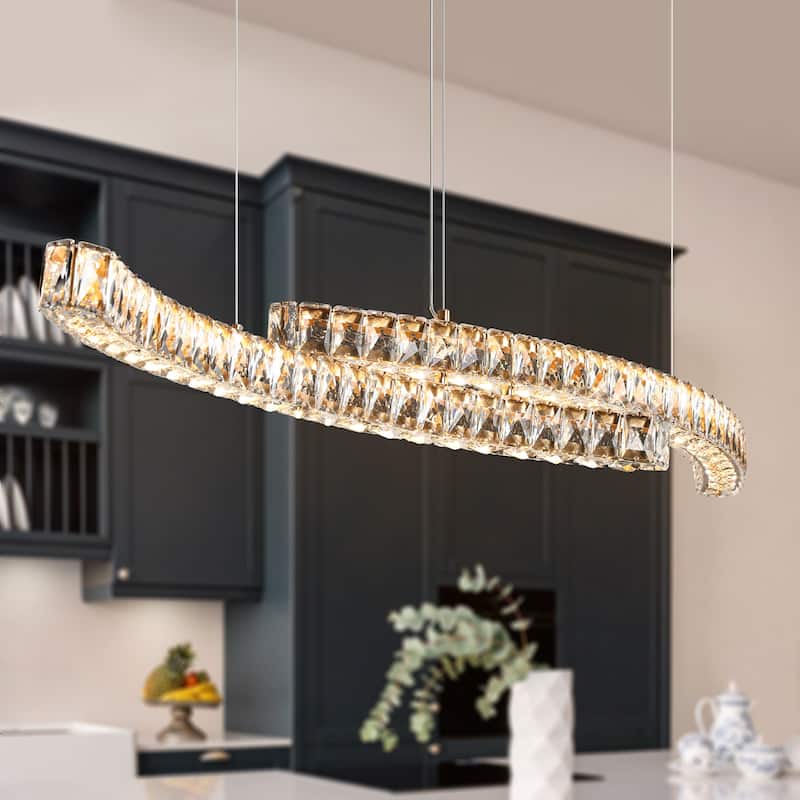Modern 51.2 IN. Gold 2-Light LED Crystal Chandelier Oversized Kitchen Island Lights - 51.2" W x 5.5" H x 9.4" D
