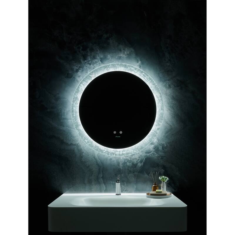 Frysta Round LED Frameless Bathroom Vanity Mirror with Dimmer and Defogger