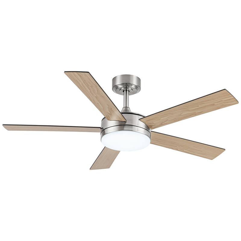 48" Modern Wood Reversible 5-blade Brushed Nickel LED Ceiling Fan with Remote