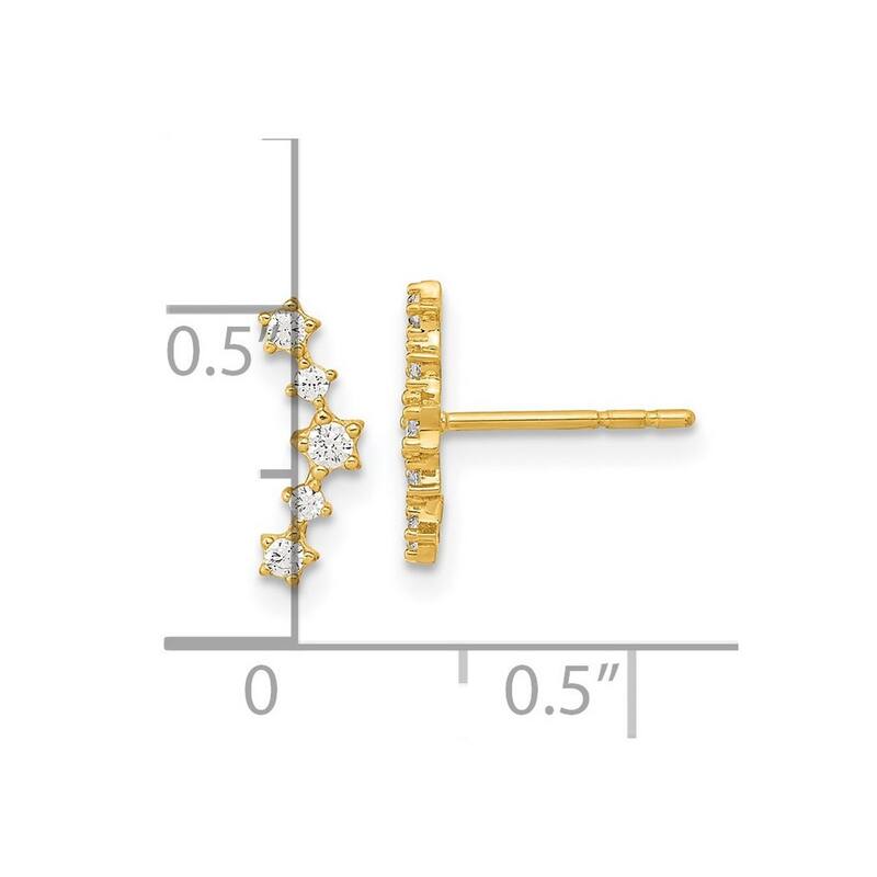 Curata 14k Gold Polished Fancy CZ Cubic Zirconia Post Earrings - 4x11mm Wide