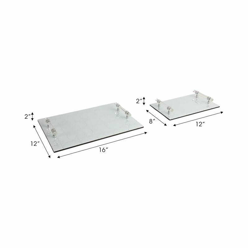 Glass Serving Trays with Modern Handles Stylish Accent (Set of 2) - 16" x 12" x 2"