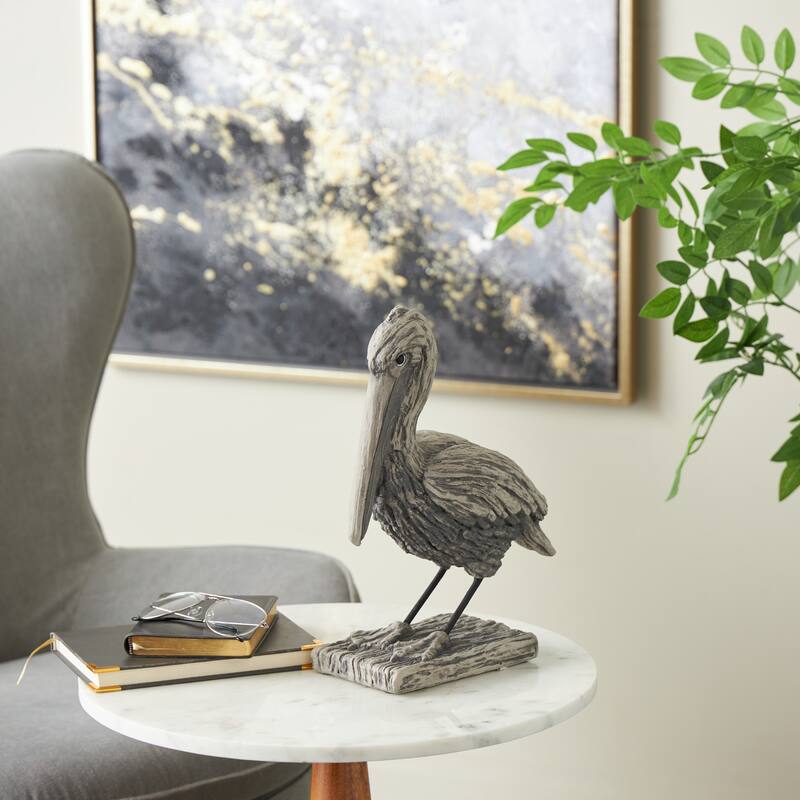 Polystone Pelican Textured Sculpture - Gray - Roche River Decor - 10"W x 5"L x 13"H