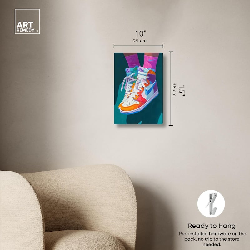 Colorful Sneaker Jump Canvas by Art Remedy, Gallery Wrapped