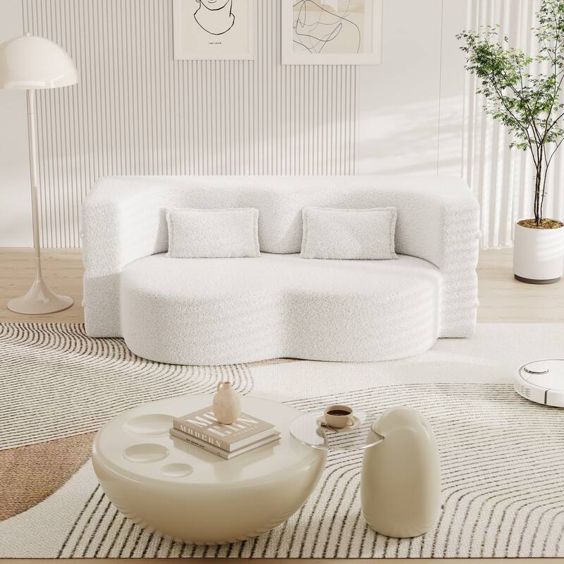 Teddy Fabric Floor Sofa with 2 Pillows
