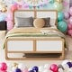 preview thumbnail 2 of 8, Modern Queen Solid Wood Platform Bed, Walnut & White, No Box Spring