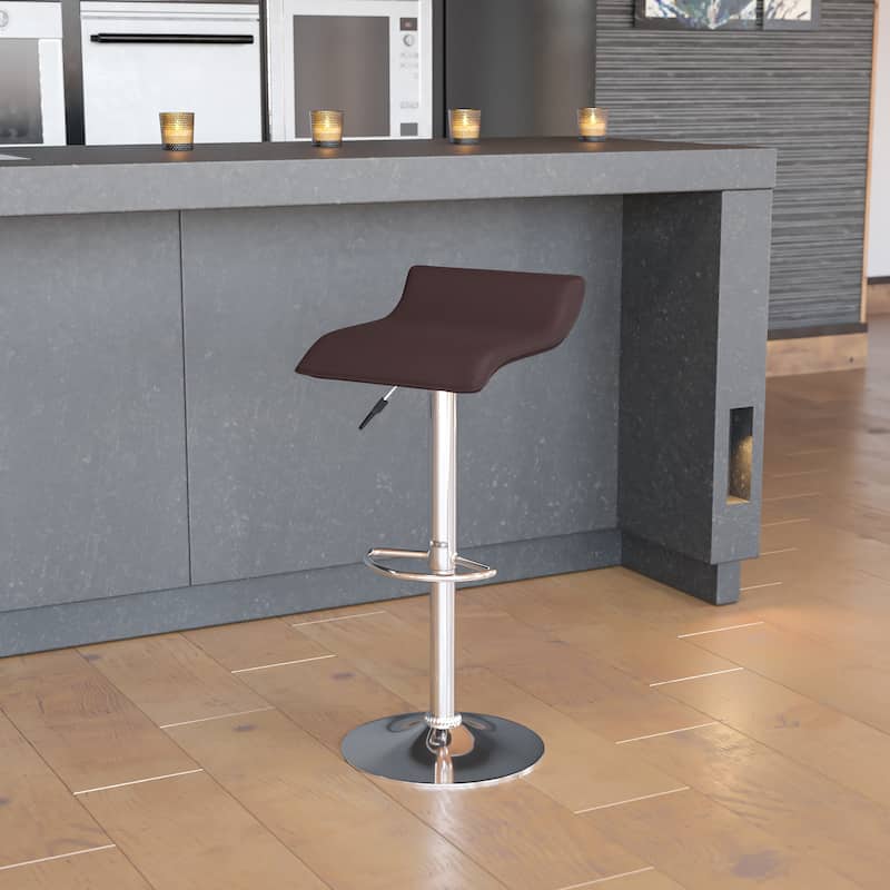 Contemporary Solid Wave Seat Vinyl Adjustable Bar Stool - 15"W x 15"D x 25.5" - 34"H - 15"W x 15"D x 25.5" - 34"H
