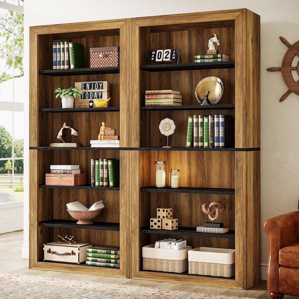 74.4'' Tall Wood Bookshelf 6-Tier Open Display Storage Shelves Floor Bookscase for Home(Set of 2)