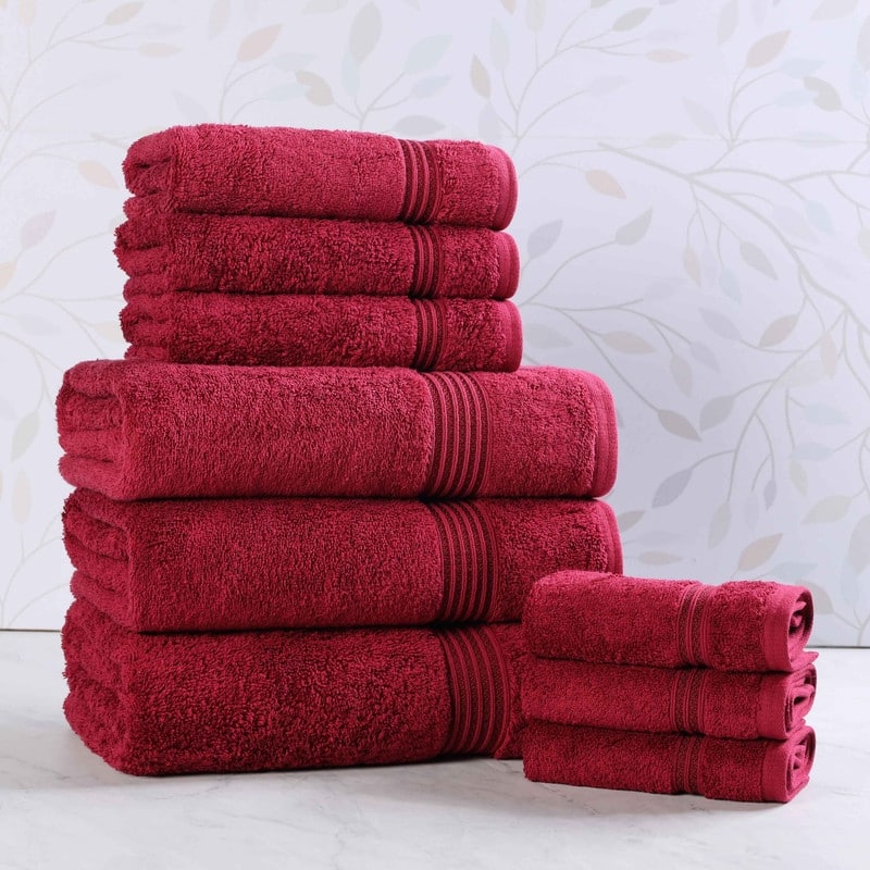 Superior Heritage Egyptian Cotton Absorbent 9-Piece Towel Set - Burgundy