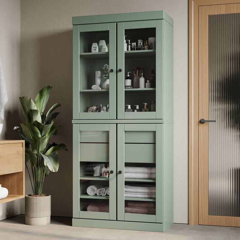 Palace Imports 100% Solid Wood Bathroom Storage Cabinet, Clear Glass Doors, 2 Drawers, Adjustable Shelves, 32" Wide, 71.5" Tall