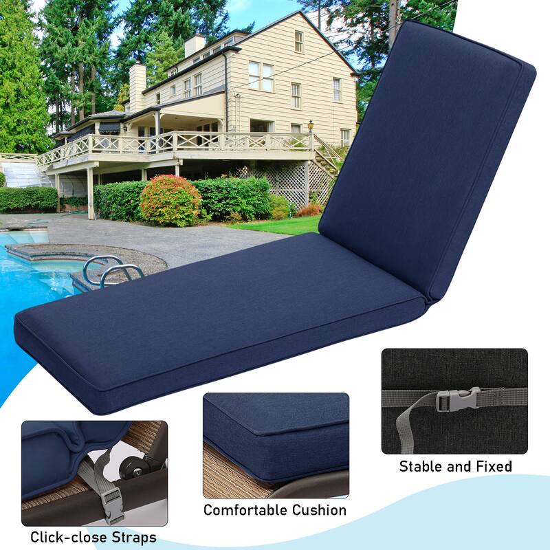 Aoodor Patio Chaise Lounger Cushions Set of 2, Olefin Fabric, Water-Resistant, 72x21x3 Inches(Only Cushions) - N/A