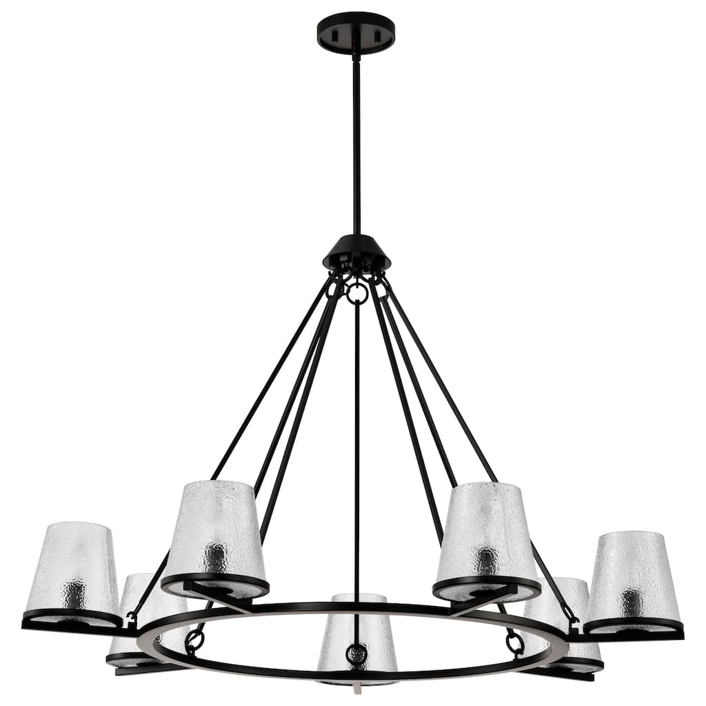 Valentine 7 Light Chandelier Black Finish Hammered Glass