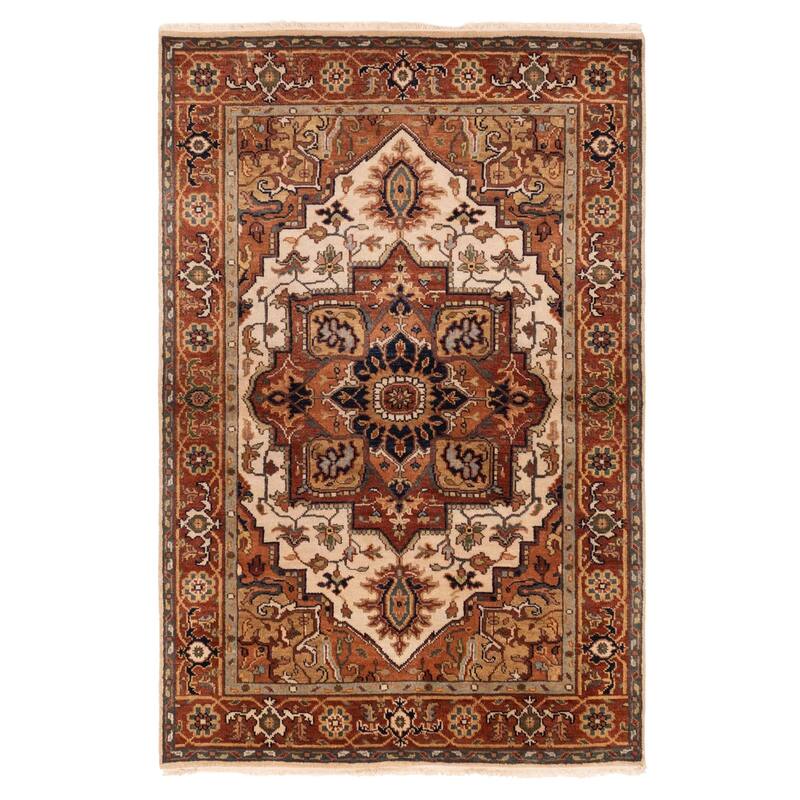 ECARPETGALLERY Hand-knotted Jules Sultane Ivory Wool Rug - 4'0 x 5'11