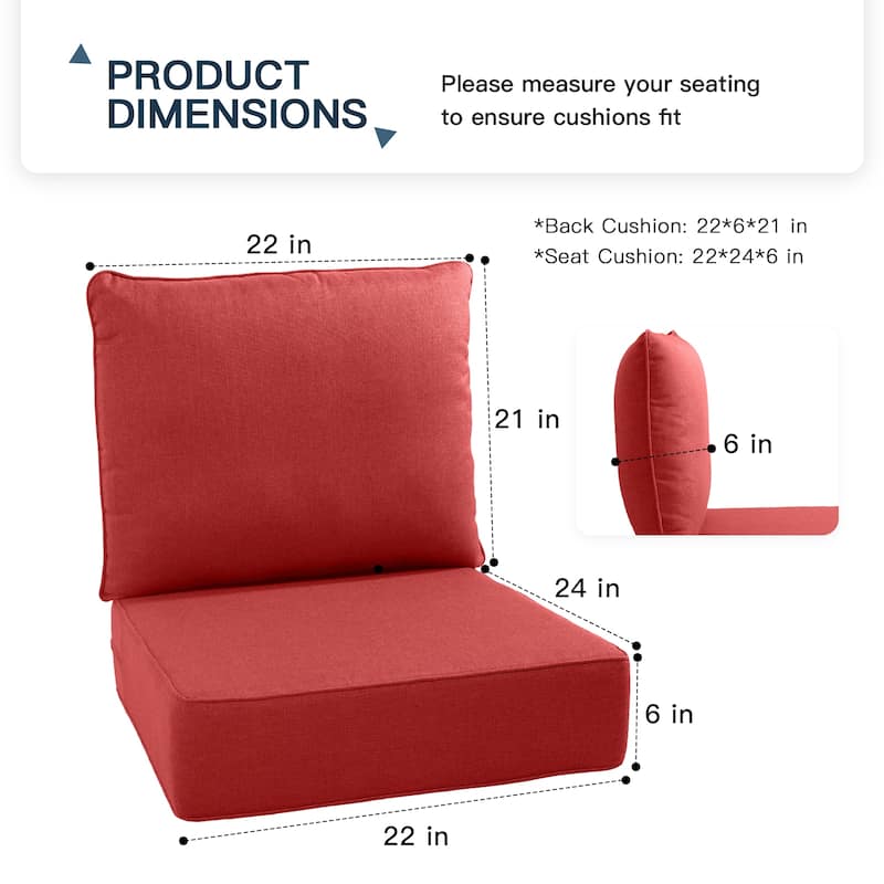 Pocassy 22"x24"x6" Inch Thick Cushions Pillows Indoor Outdoor Cushion 5 Set