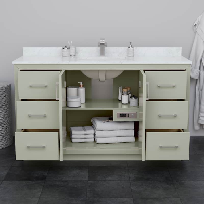 Icon Single Vanity Set, White Carrara Marble Top, No Mirror