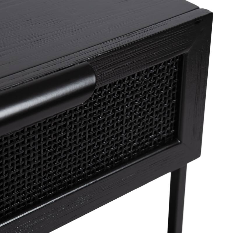 Kate and Laurel Ori Wood and Cane Side Table - 18x15x24