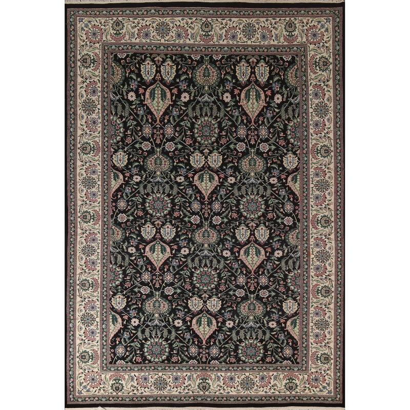 Black Vegetable Dye Aubusson Chinese Area Rug Hand-Knotted Wool Carpet - 6'2"x 9'7"