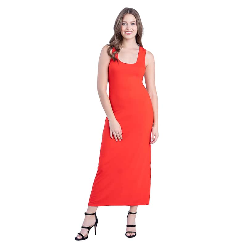 24seven Comfort Apparel Scoop Neck Maxi Dress with Racerback Detail - Orange - L