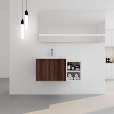 36" Wall-Mounted Bathroom Vanity with Resin Sink, Soft-Close Doors, Small Storage Shelves for Modern Bathrooms