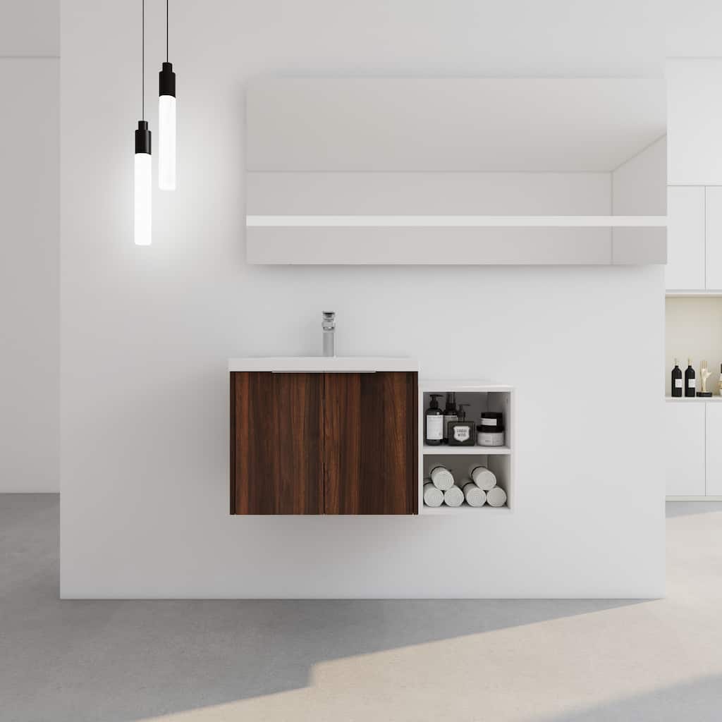 36" Wall-Mounted Bathroom Vanity with Resin Sink, Soft-Close Doors, Small Storage Shelves for Modern Bathrooms