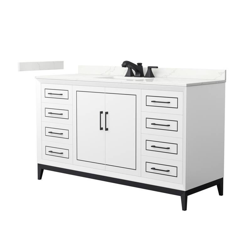Wyndham Collection WCH515160S-QTZ-US3MXX Marlena 60" Free Standing - White / Giotto Quartz Top / Matte Black Hardware